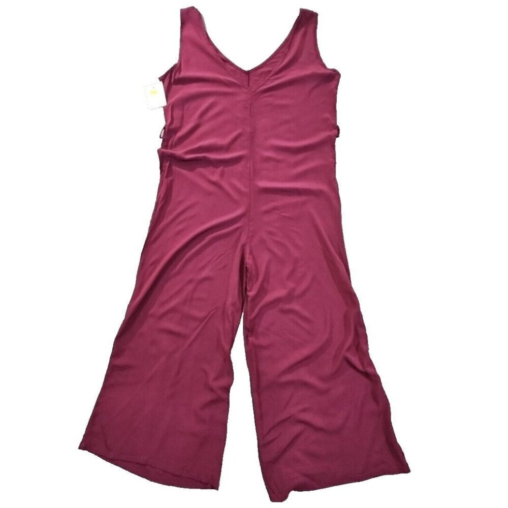 Aux Moda‎ Italian Viscose Jumpsuit Women's Size XL Rose Red Wide Leg Loungewear